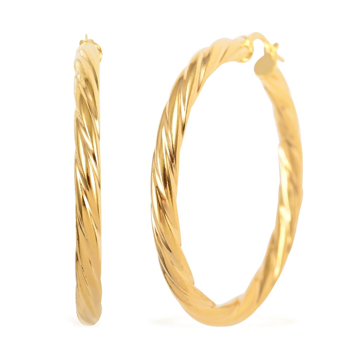 Italian 10K Yellow Gold Twisted Hoop Earrings 3.00 Grams image number 0