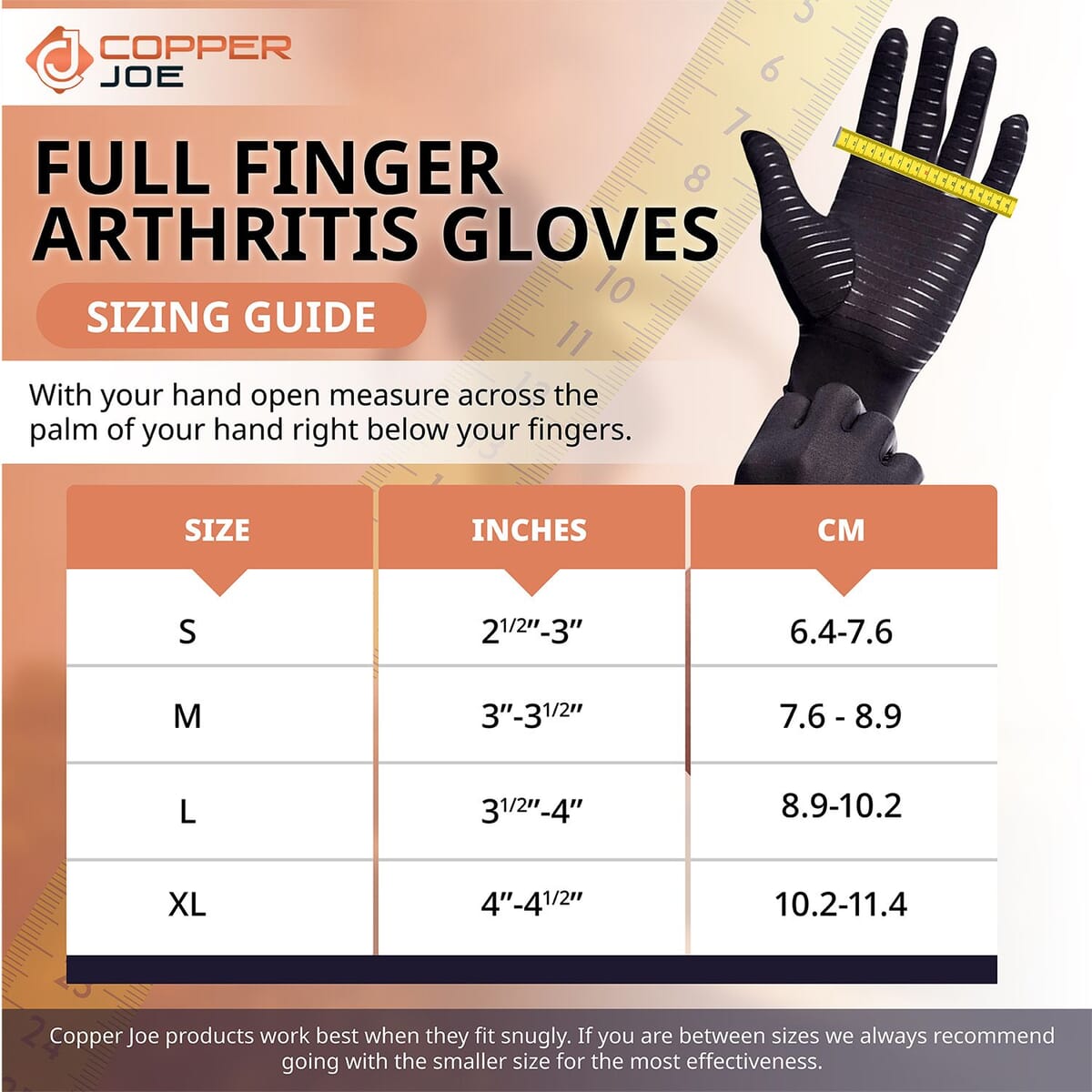 Copper Joe-Compression Full Finger Arthritis Gloves 1 Pair (XL) , Copper Compression Gloves for Arthritis image number 1