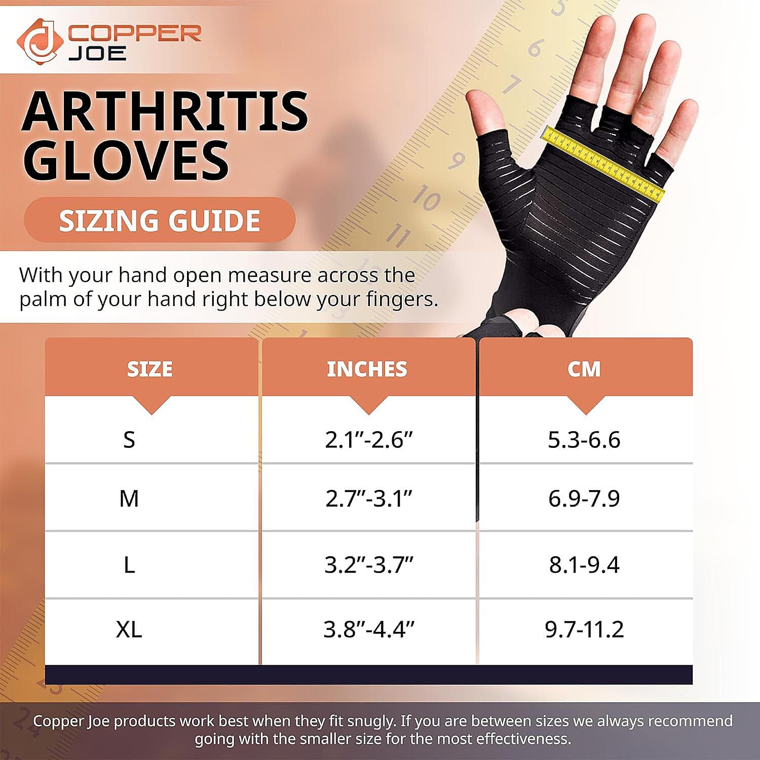 Copper Joe-Compression Half Finger Arthritis Gloves 1 Pair (Small) , Copper Compression Gloves for Arthritis