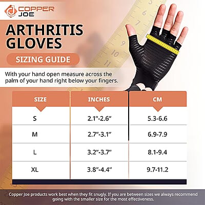 Copper Joe-Compression Half Finger Arthritis Gloves 1 Pair (Small) , Copper Compression Gloves for Arthritis