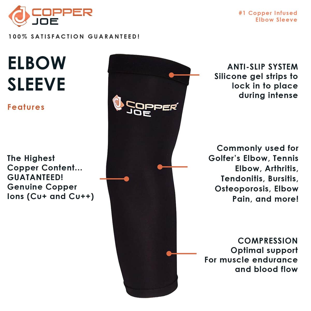 Best Elbow Compression Sleeve  Copper-Infused Tennis Elbow Brace