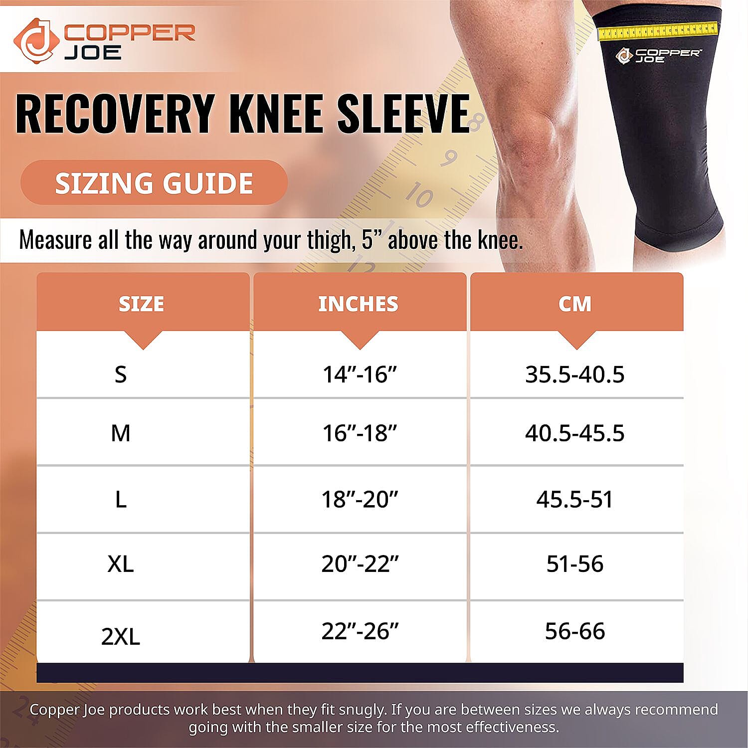 Copper Joe- Knee Compression Sleeve - (Small) Knee Support Sleeve | Best Knee Compression Sleeve