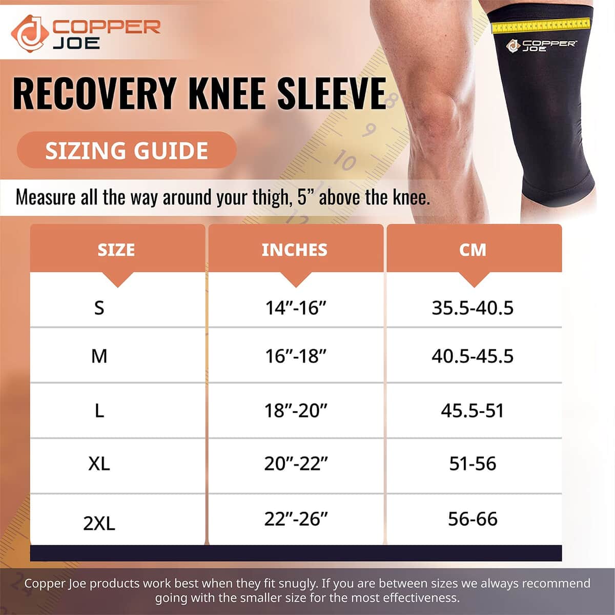 Copper Joe- Knee Compression Sleeve - (Small) (Ships in 8-10 Business Days) | Knee Support Sleeve | Best Knee Compression Sleeve image number 9