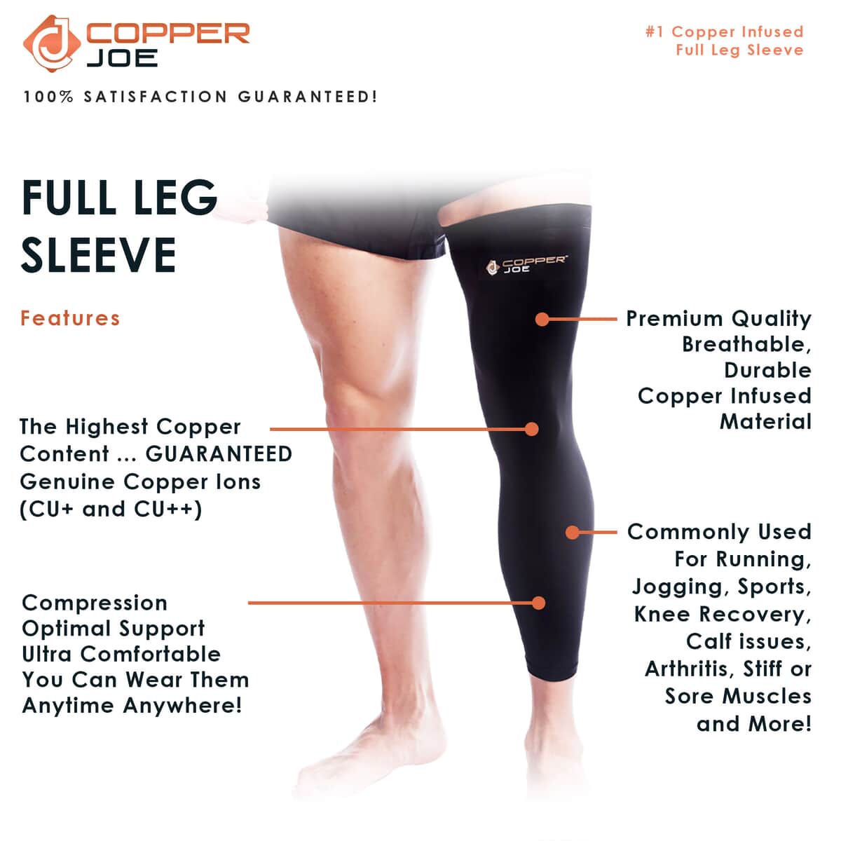 Copper Joe Compression Full Leg Sleeve- (Small) (Ships in 8-10 Business Days) | Full Leg Compression Sleeve image number 2
