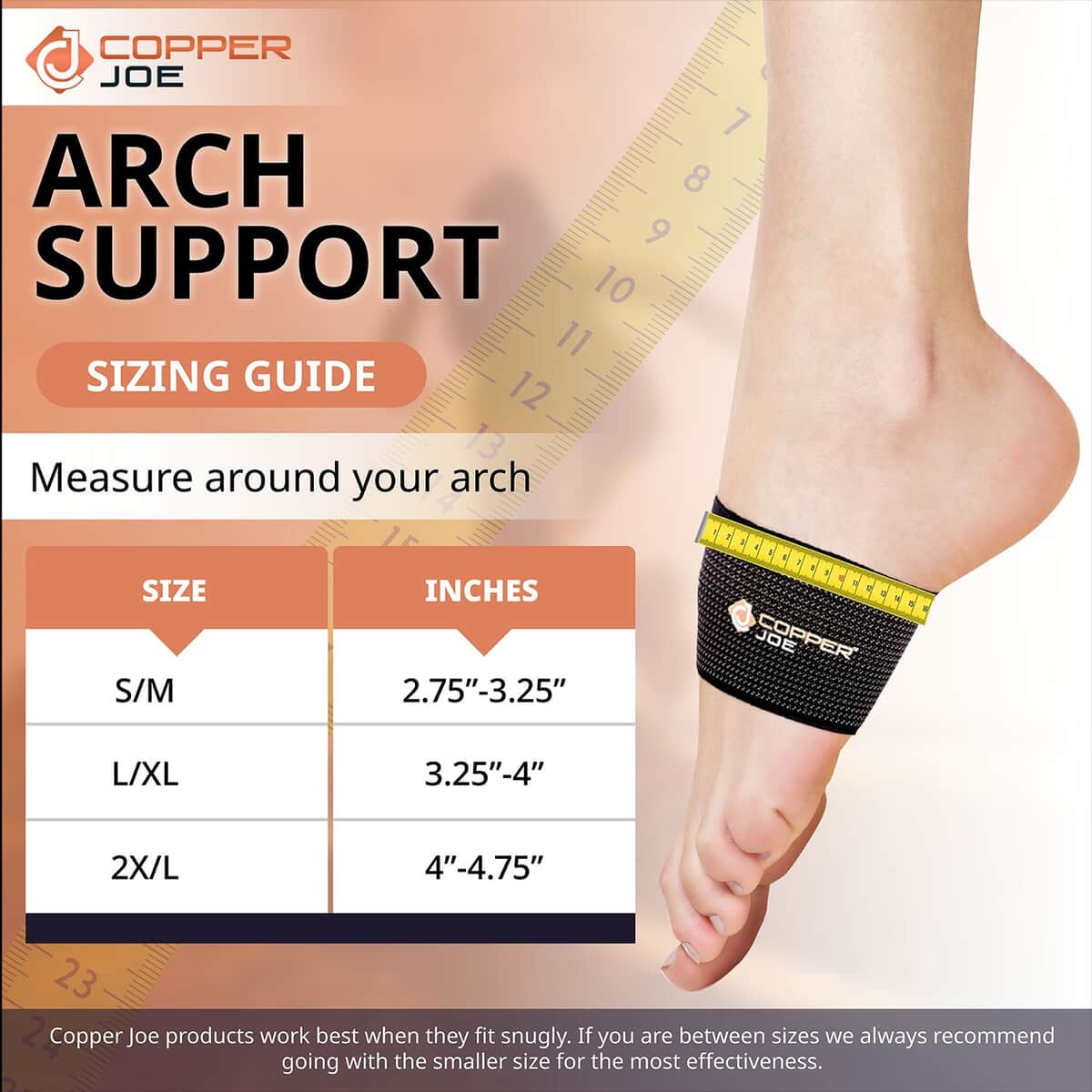 Copper Joe Compression Recovery Arch Support - 2 Plantar Fasciitis Braces/Sleeves. S/M image number 8