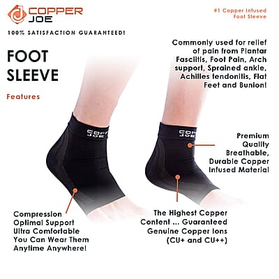 Copper Joe Compression Recovery Foot Sleeves/Support Socks 1 Pair (Small)