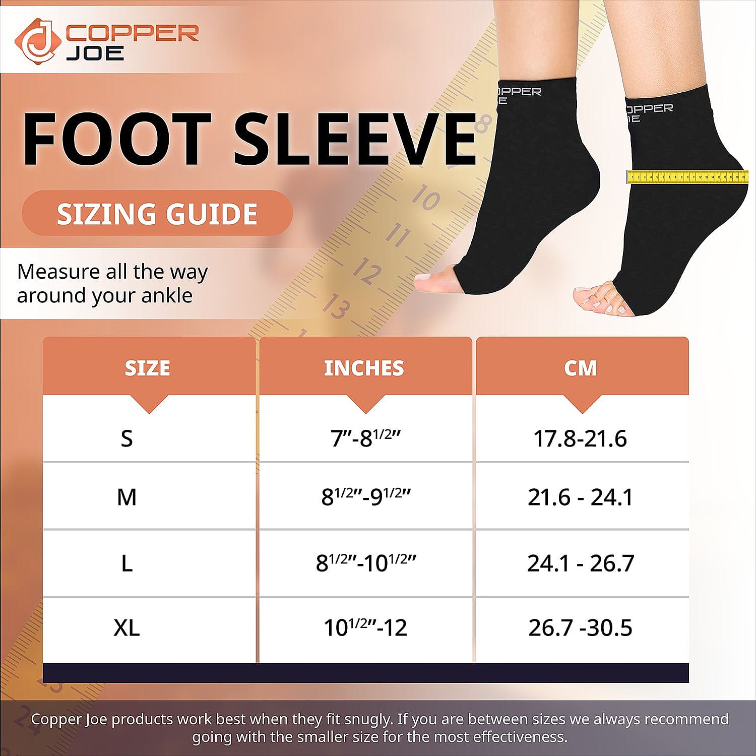 Copper Joe Compression Recovery Foot Sleeves/Support Socks 1 Pair (Small)