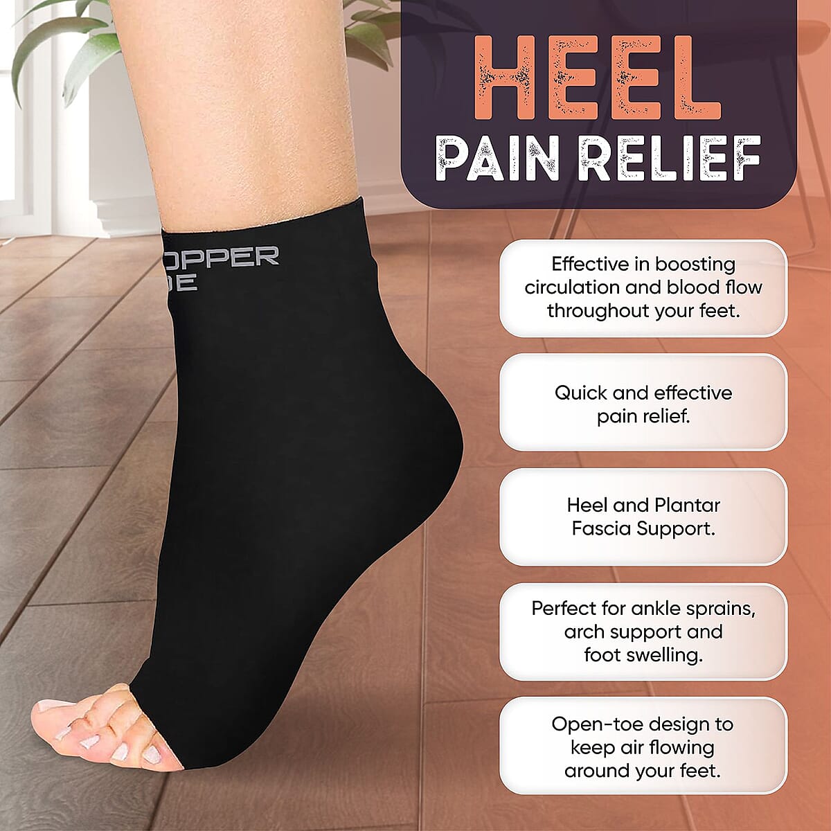 Copper Joe Compression Recovery Foot Sleeves/Support Socks 1 Pair - (XL) (Ships in 8-10 Business Days) , Leg Compression Sleeve , Ankle Compression Sleeve image number 3