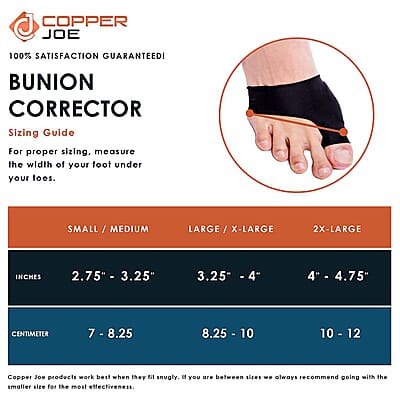 Copper Joe- Big Toe Bunion Corrector Sleeves - S/M Best Bunion Corrector Brace , Big Toe Straightener