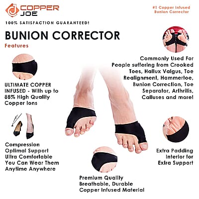 Copper Joe- Big Toe Bunion Corrector Sleeves - S/M Best Bunion Corrector Brace , Big Toe Straightener
