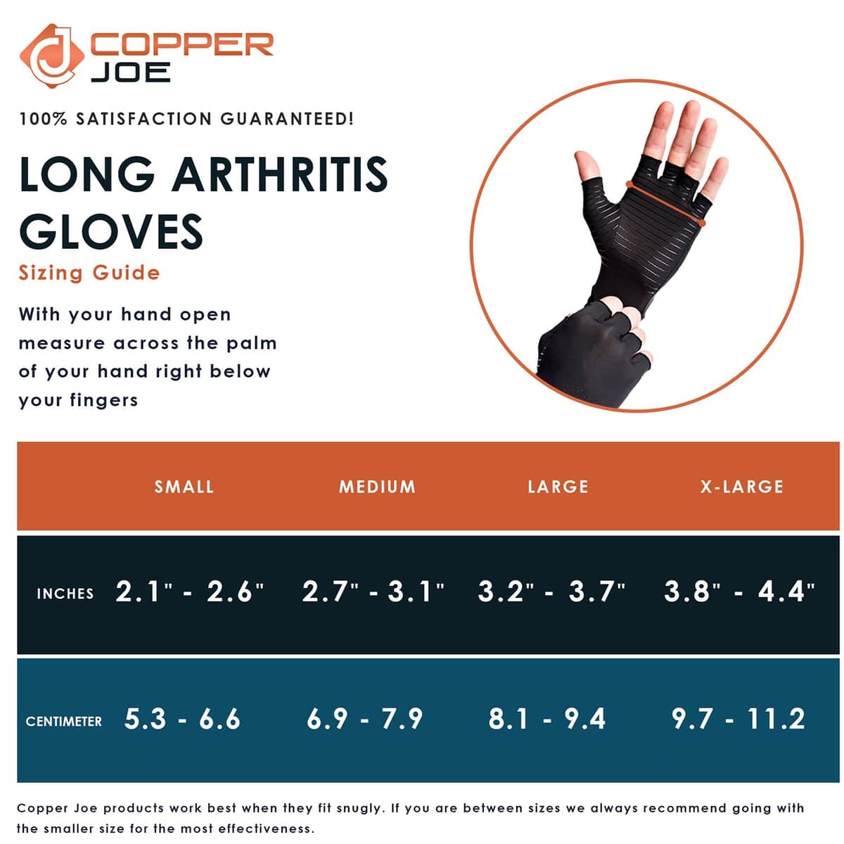 Copper Joe-Long Arthritis Gloves 1 Pair (Small) image number 1
