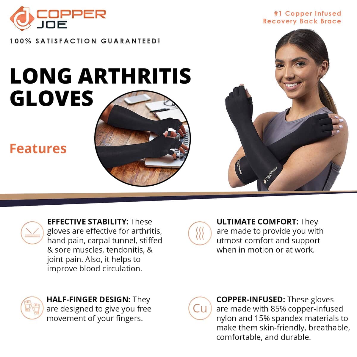 Copper Joe Full Finger Compression Arthritis Gloves-1 Pair