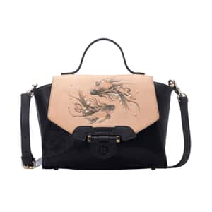 Bellorita-Koi Fish Small Black Top Grain Leather Satchel | Leather Satchel Bag for Women | Leather Purse Handbag