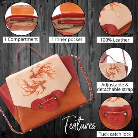 Bellorita-Koi Fish Small Orange Top Grain Leather Satchel , Leather Satchel Bag for Women , Leather Purse Handbag image number 3