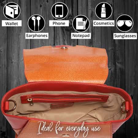 Bellorita-Koi Fish Small Orange Top Grain Leather Satchel , Leather Satchel Bag for Women , Leather Purse Handbag image number 4