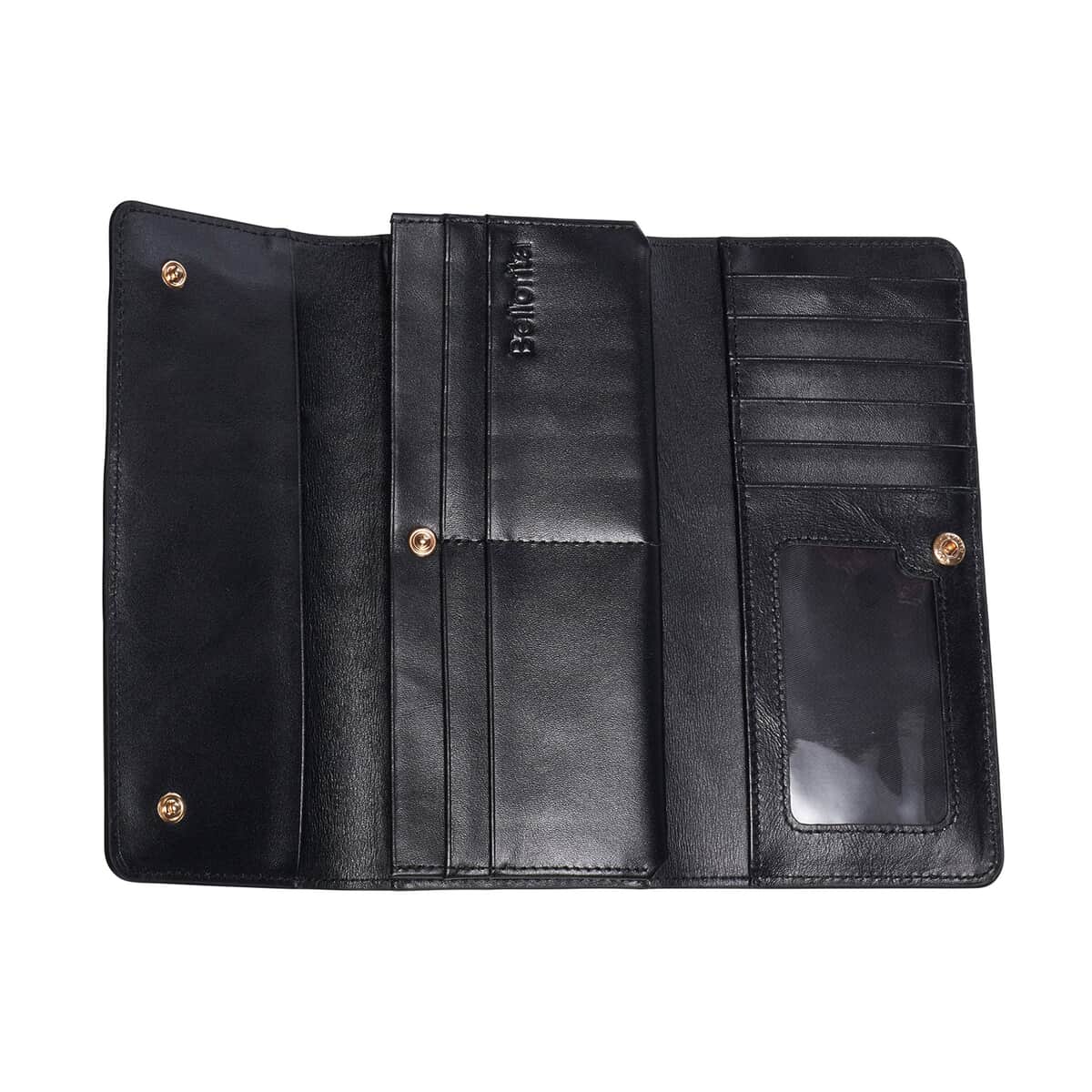 Bellorita-Cloud Black Top Grain Leather Continental Wallet , Leather Card Holder Travel Wallet , Leather Purse for Women image number 3