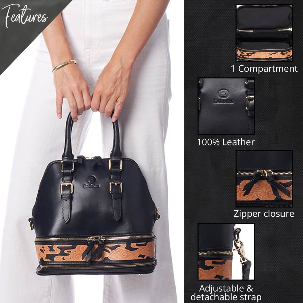 Bellorita-Cloud Black Top Grain Leather Mini Satchel | Leather Satchel Bag for Women | Leather Purse Handbag image number 2