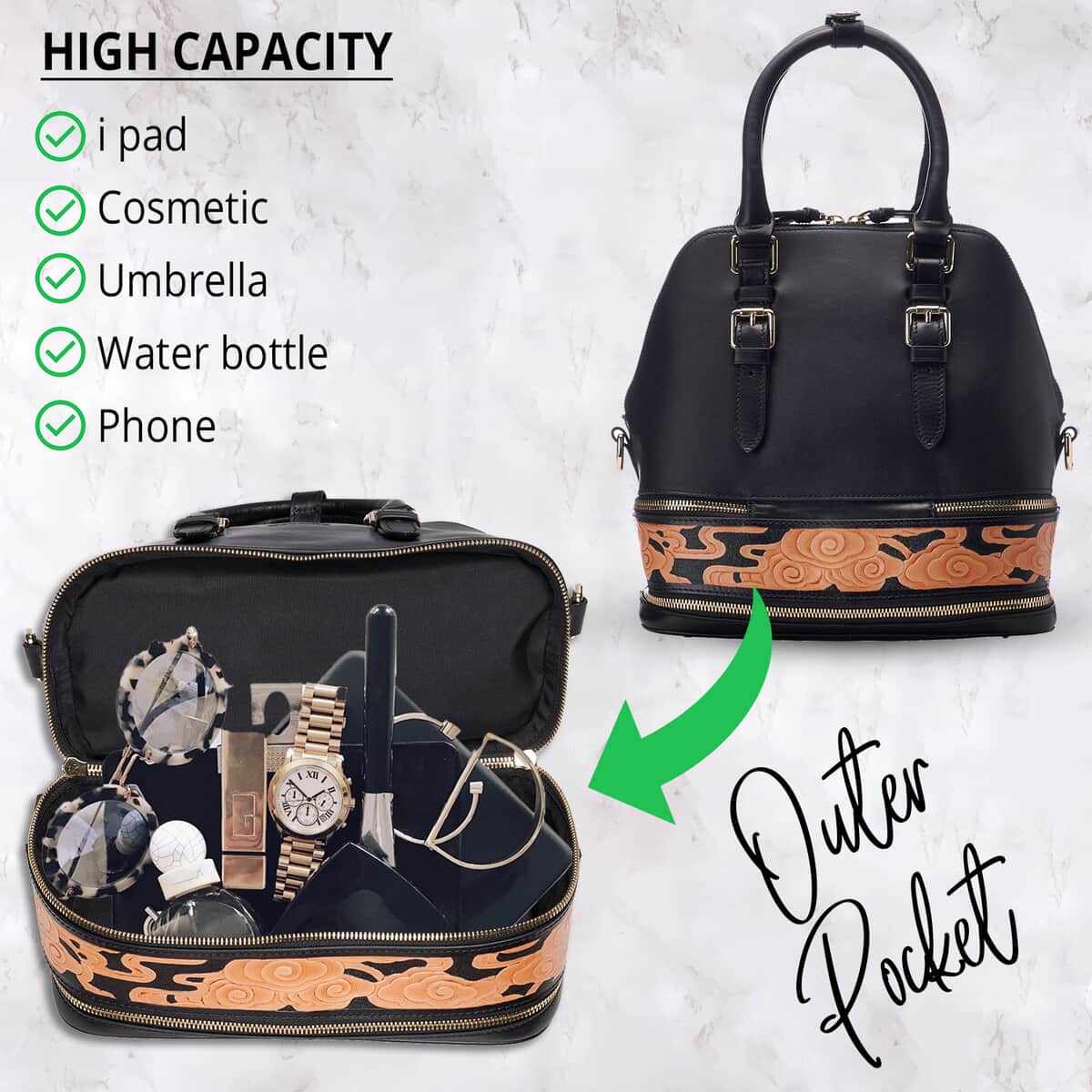 Bellorita-Cloud Black Top Grain Leather Mini Satchel | Leather Satchel Bag for Women | Leather Purse Handbag image number 3