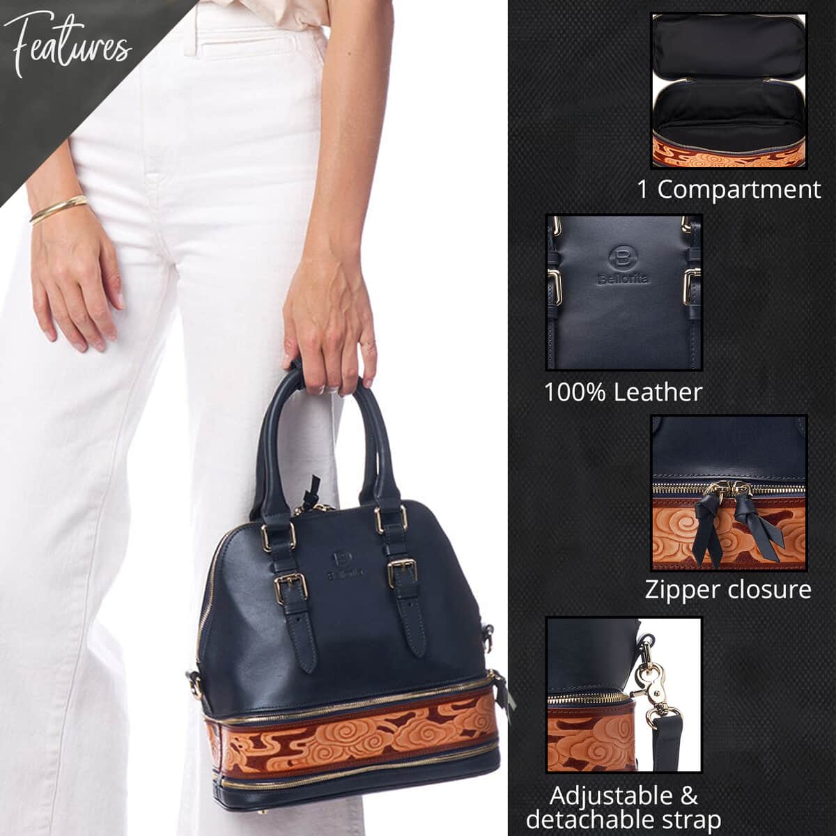 Bellorita-Cloud Blue Top Grain Leather Mini Satchel | Leather Satchel Bag for Women | Leather Purse Handbag image number 2