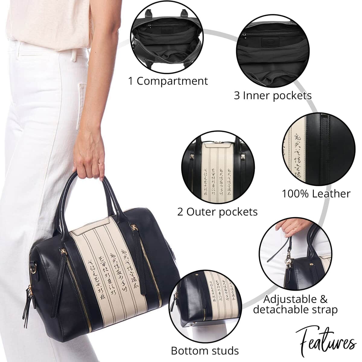 Bellorita-Calligraphy Black Top Grain Leather Satchel Bag | Women's Handbag | Designer Bags | Ladies Handbags | Leather Bags image number 2