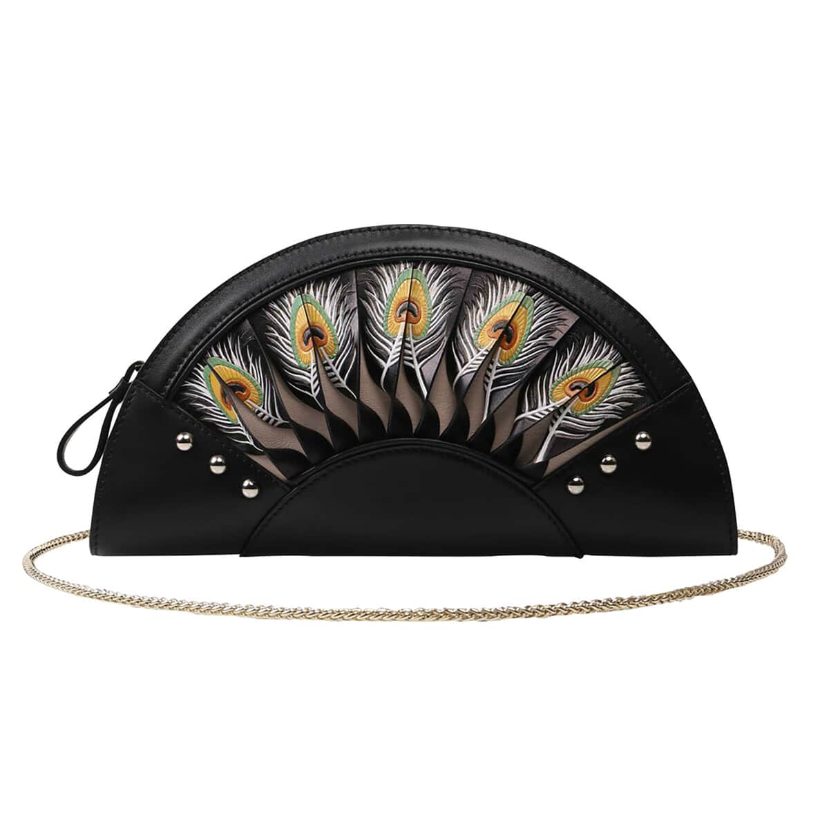 Bellorita- Peacock Feather Black Crossbody Clutch image number 0