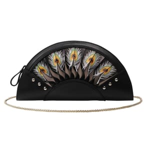 Bellorita- Peacock Feather Black Top Grain Leather Crossbody Clutch | Clutches for Women | Leather Handbag | Clutch Purse