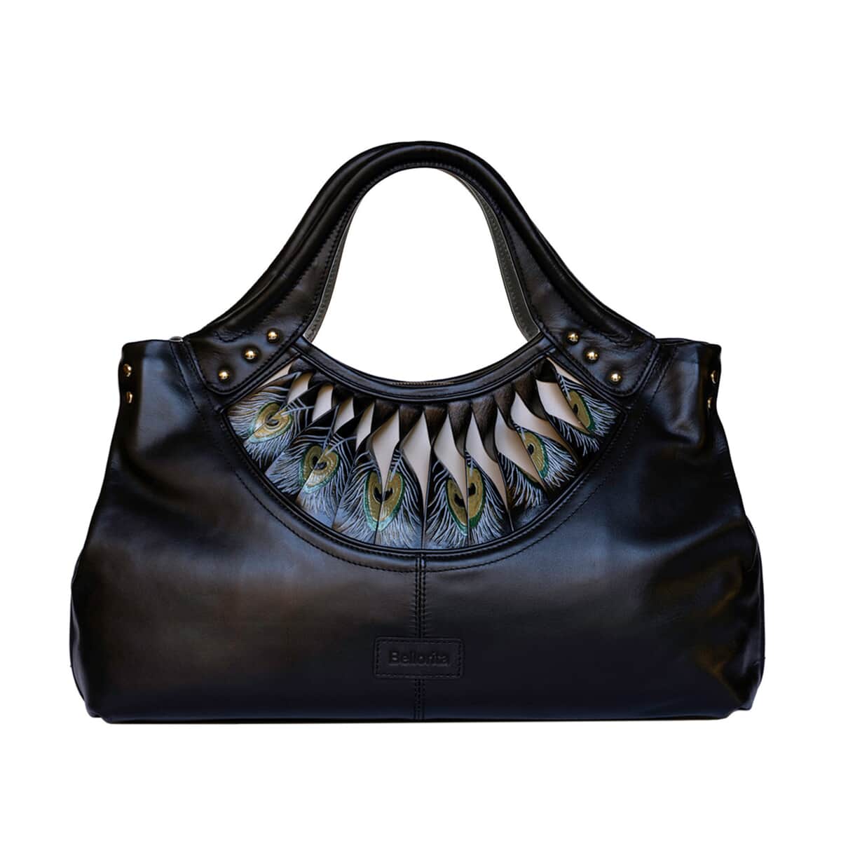 Bellorita-Peacock Feather Black Top Grain Leather Tote for Women | Women's Designer Tote Bags | Leather Handbags | Leather Purse image number 0