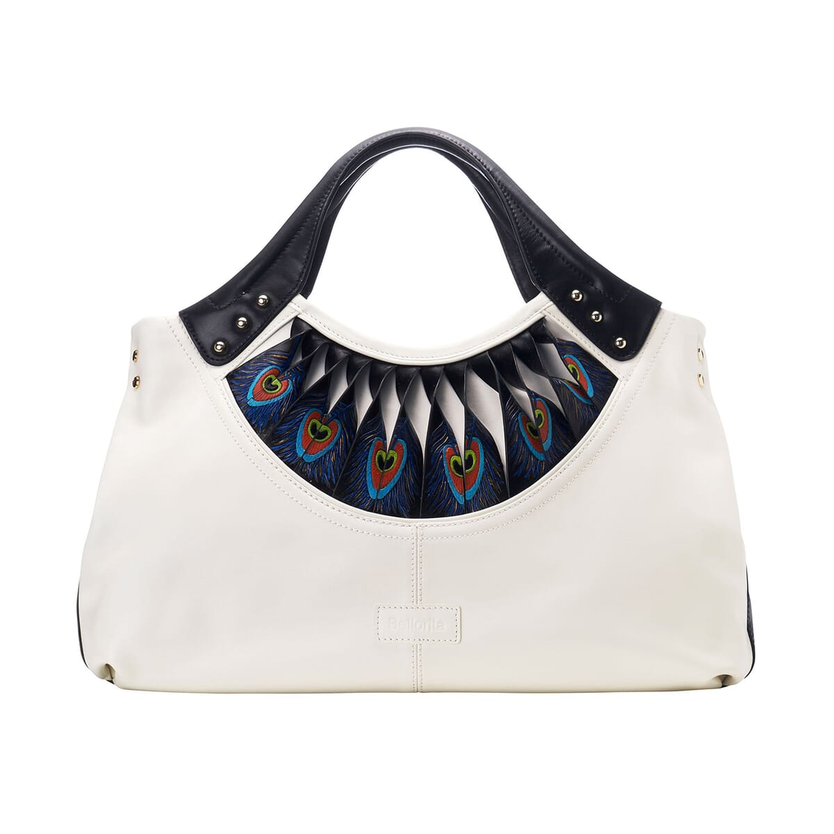 Bellorita-Peacock Feather White Top Grain Leather Tote for Women | Women's Designer Tote Bags | Leather Handbags | Leather Purse image number 0