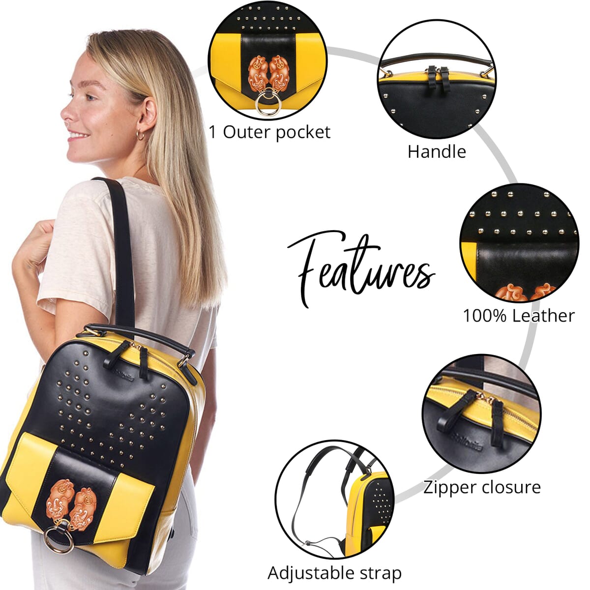 Bellorita-PX (PiXiu) Yellow Top Grain Leather Backpack for Women | Designer Leather Backpack Bag | Leather Handbag image number 2