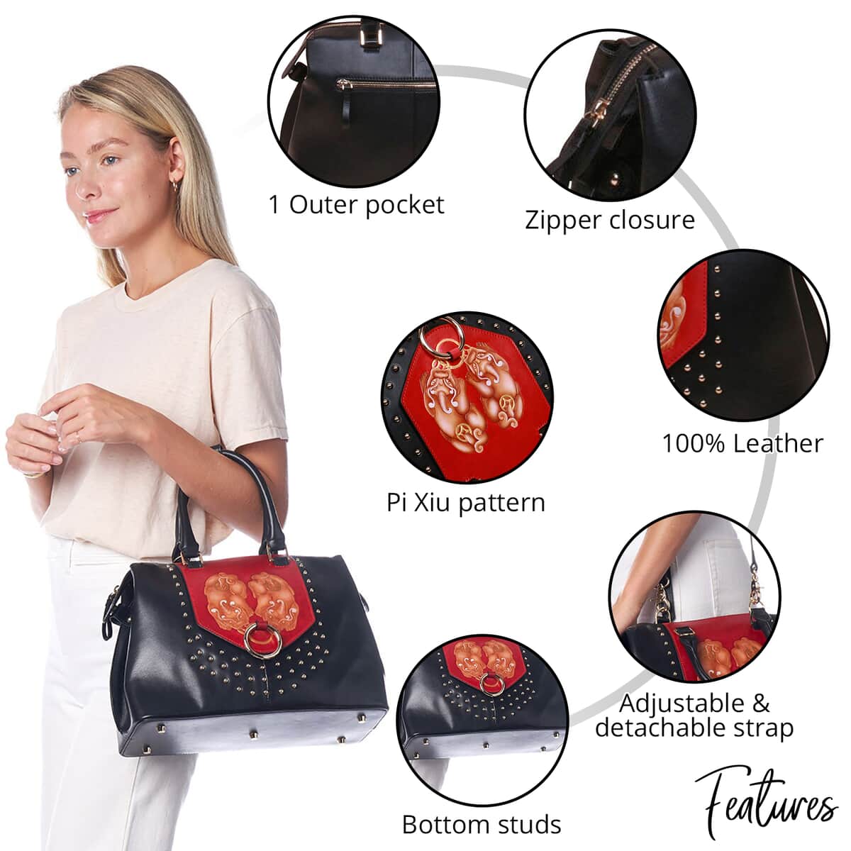 Bellorita-PX (PiXiu) Black Top Grain Leather Mini Satchel | Leather Satchel Bag for Women | Leather Purse Handbag image number 2
