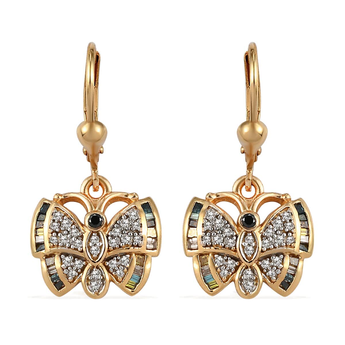 GP Italian Garden Collection Multi Diamond Lever Back Butterfly Earrings in Vermeil Yellow Gold Over Sterling Silver 0.60 ctw image number 0