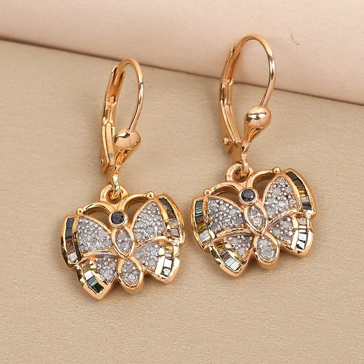 GP Italian Garden Collection Multi Diamond Lever Back Butterfly Earrings in Vermeil Yellow Gold Over Sterling Silver 0.60 ctw image number 1
