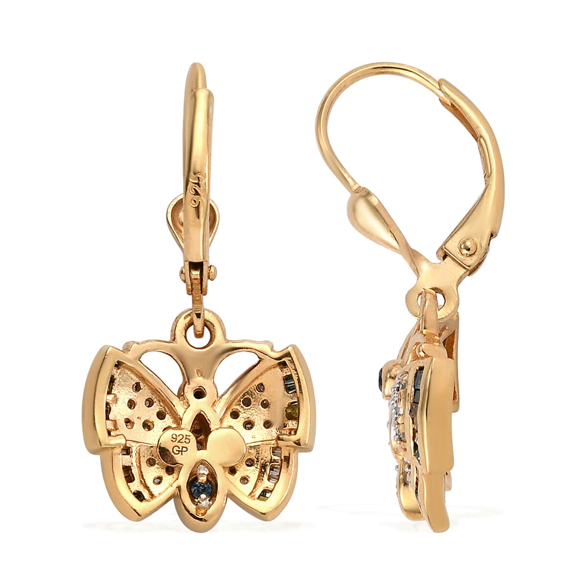 GP Italian Garden Collection Multi Diamond Lever Back Butterfly Earrings in Vermeil Yellow Gold Over Sterling Silver 0.60 ctw image number 3