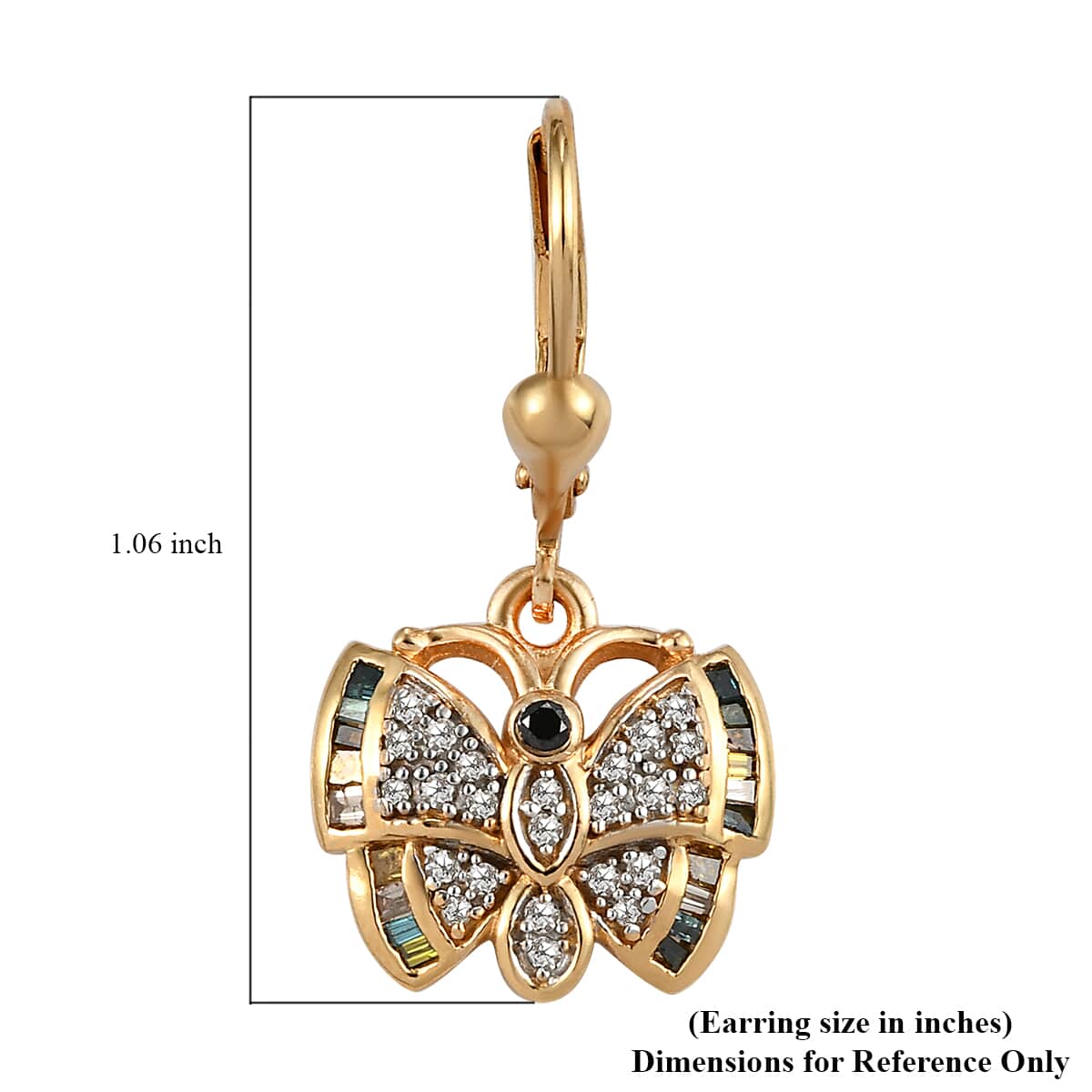 GP Italian Garden Collection Multi Diamond Lever Back Butterfly Earrings in Vermeil Yellow Gold Over Sterling Silver 0.60 ctw image number 4