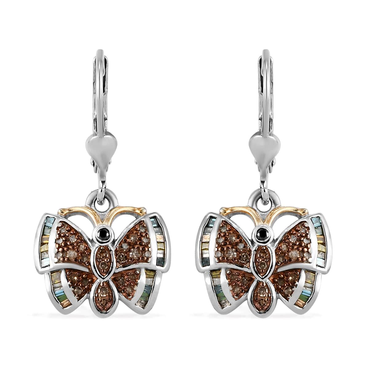 GP Italian Garden Collection Multi Diamond Lever Back Butterfly Earrings in Platinum Over Sterling Silver 0.60 ctw image number 0