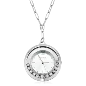 Strada Japanese Movement Moving Austrian Crystal Watch Pendant with Stainless Steel Paper Clip Chain (up to 27 Inches)