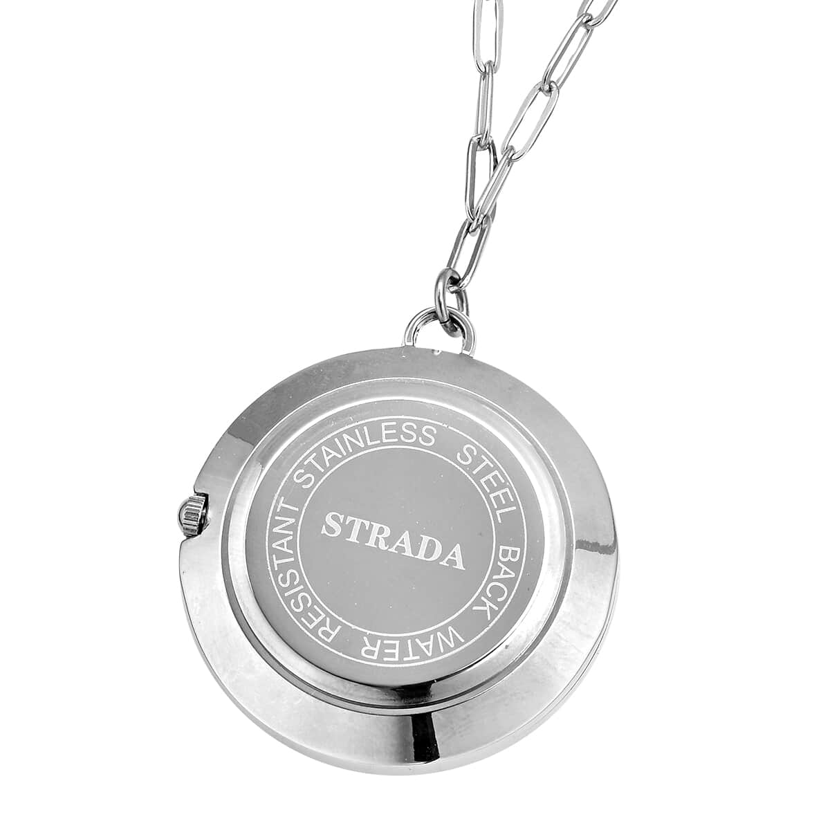 STRADA Japanese Movement Moving Austrian Crystal Watch Pendant with Stainless Steel Paper Clip Chain (up to 27 Inches) image number 3