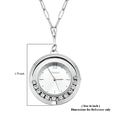 Strada Japanese Movement Moving Austrian Crystal Watch Pendant with Stainless Steel Paper Clip Chain (up to 27 Inches)