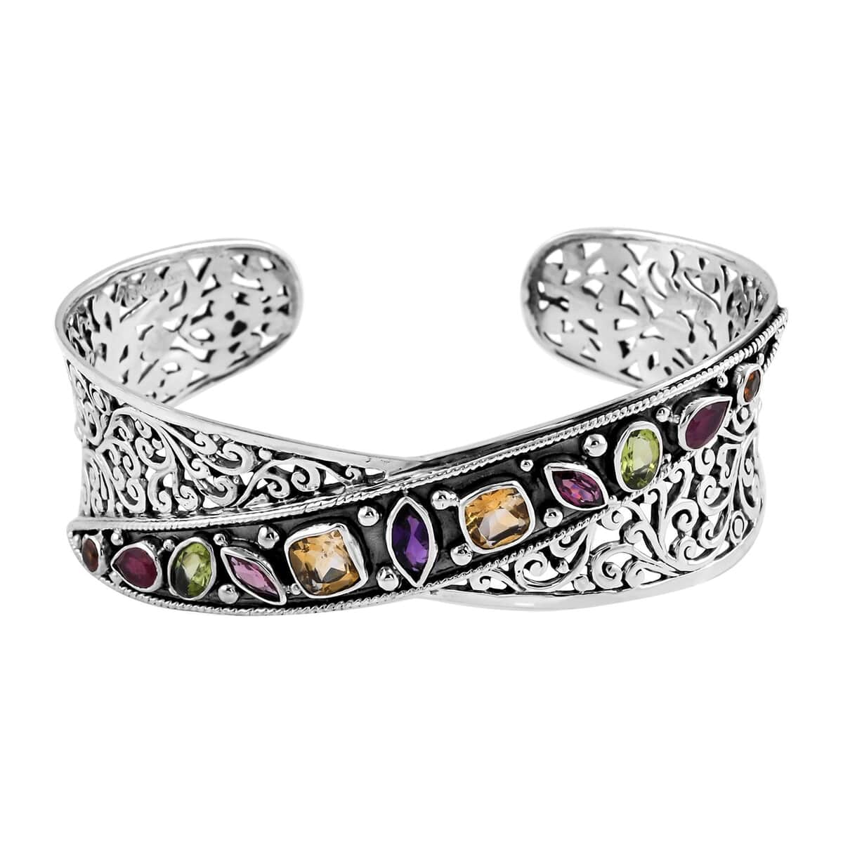Bali Legacy Amethyst and Multi Gemstone Cuff Bracelet in Sterling Silver (7.25 in) 6.10 ctw image number 0