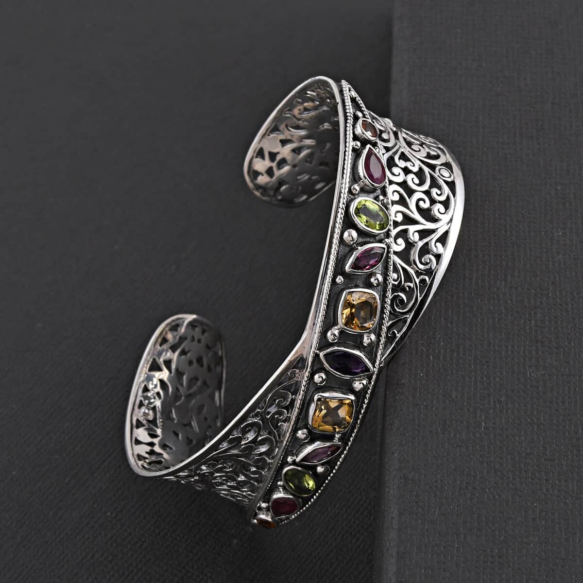Bali Legacy Amethyst and Multi Gemstone Cuff Bracelet in Sterling Silver (7.25 in) 6.10 ctw image number 1