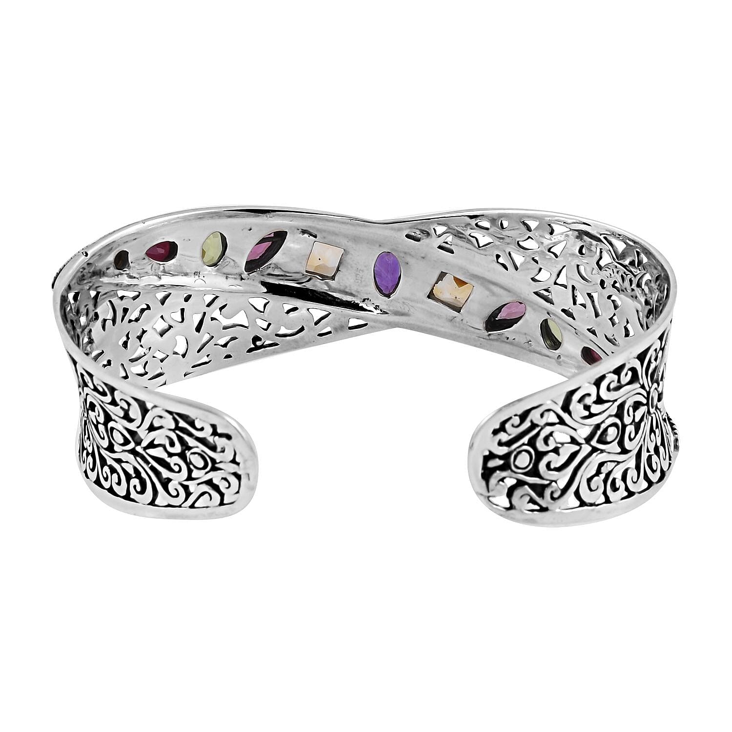 Bali Legacy Amethyst and Multi Gemstone Cuff Bracelet in Sterling Silver (7.25 in) 6.10 ctw