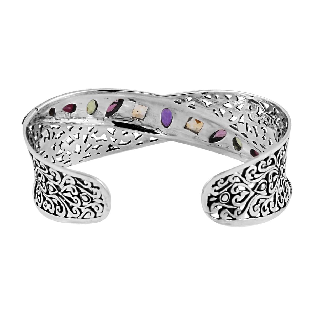 Bali Legacy Amethyst and Multi Gemstone Cuff Bracelet in Sterling Silver (7.25 in) 6.10 ctw image number 4
