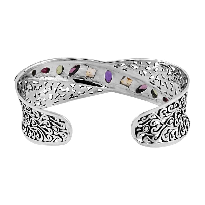 Bali Legacy Amethyst and Multi Gemstone Cuff Bracelet in Sterling Silver (7.25 in) 6.10 ctw