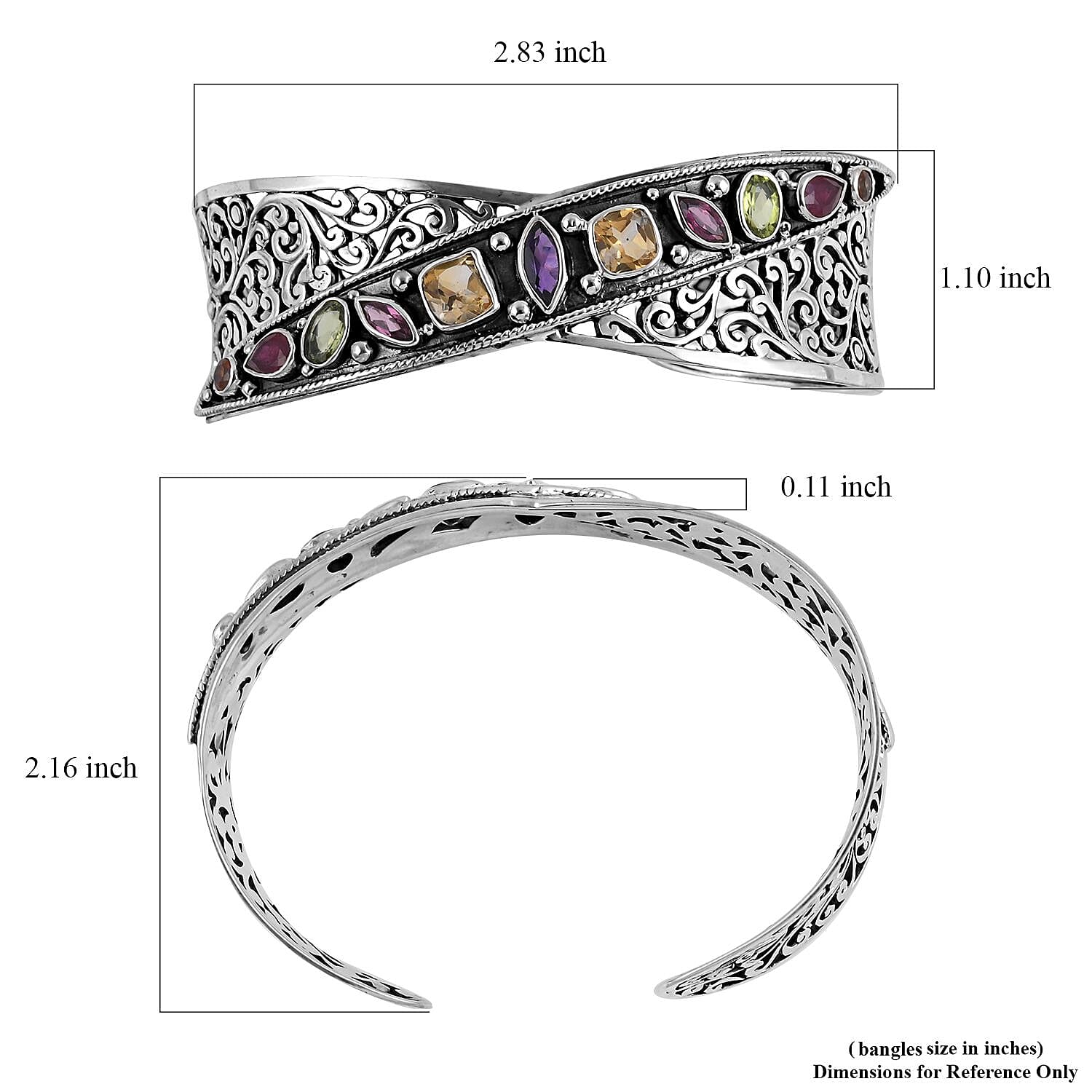 Bali Legacy Amethyst and Multi Gemstone Cuff Bracelet in Sterling Silver (7.25 in) 6.10 ctw