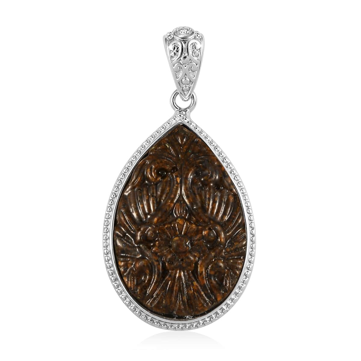 Freshened Tigers Eye Carved Fancy Pendant in Platinum Over Copper with Magnet 12.20 ctw image number 0