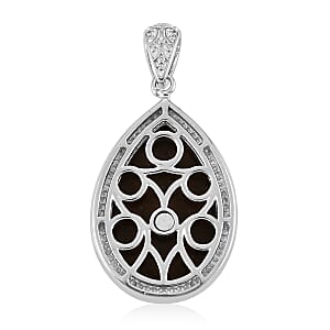 Freshened Tigers Eye Carved Fancy Pendant without Chain in Platinum Over Copper with Magnet 12.20 ctw