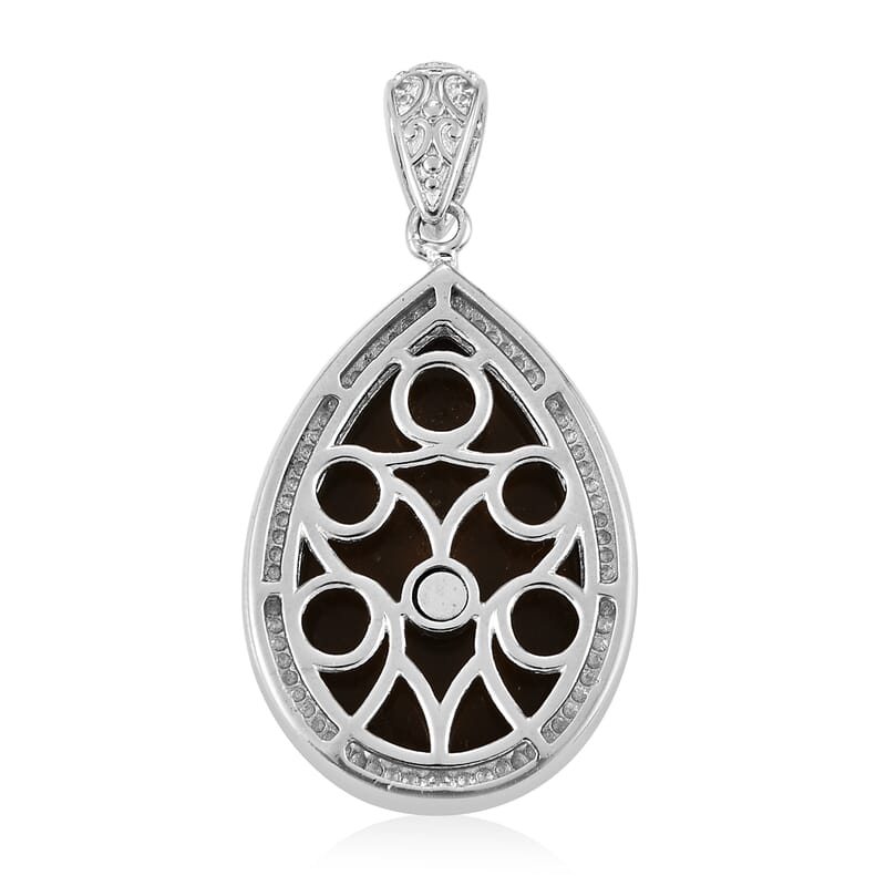 Freshened Tigers Eye Carved Fancy Pendant without Chain in Platinum Over Copper with Magnet 12.20 ctw