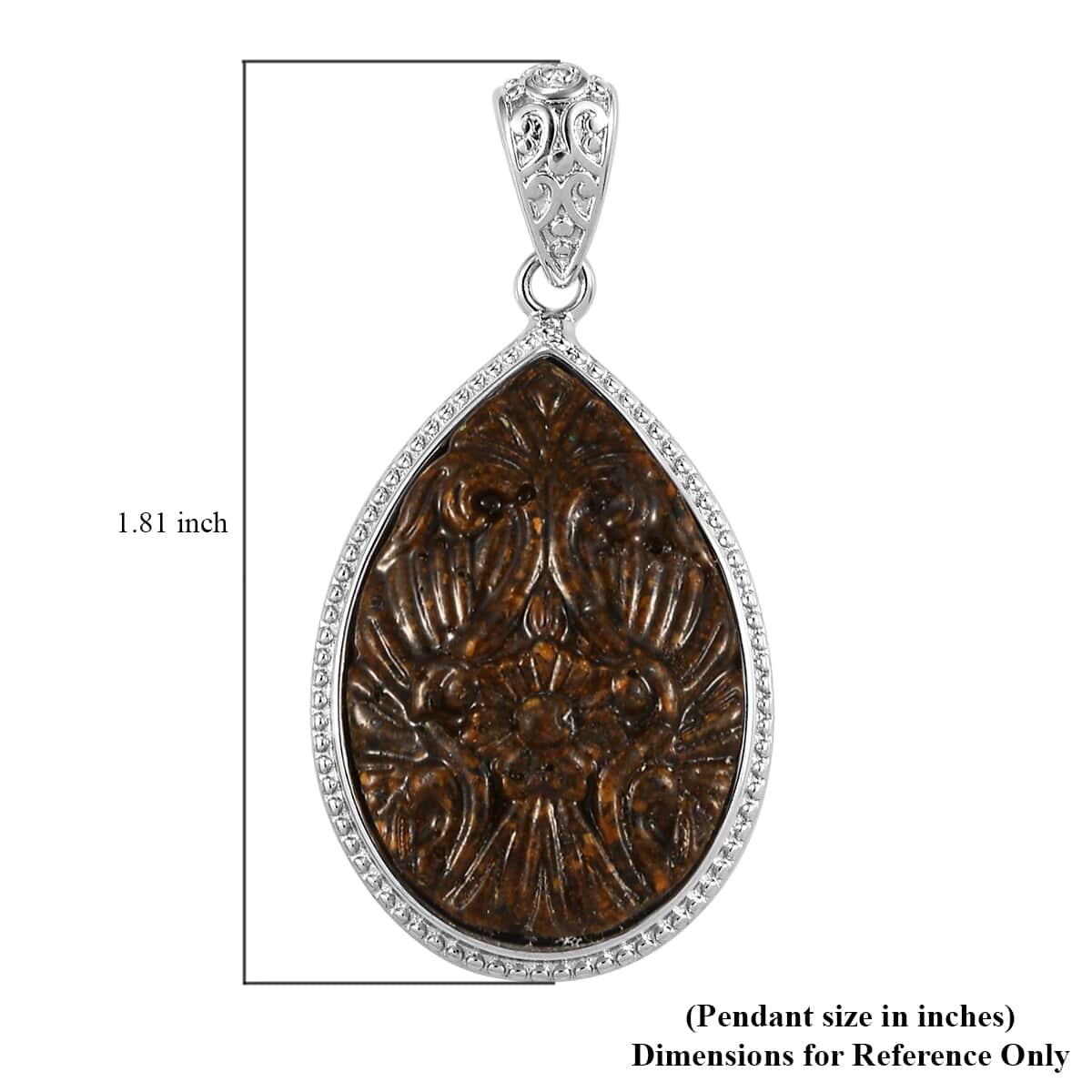 Freshened Tigers Eye Carved Fancy Pendant in Platinum Over Copper with Magnet 12.20 ctw image number 4