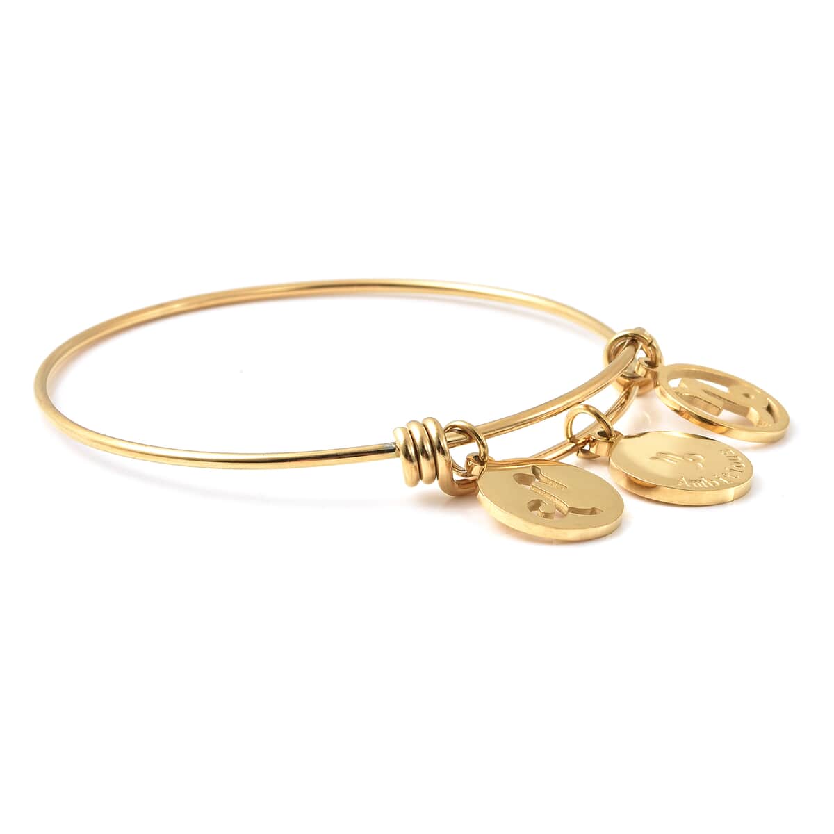 Capricorn Zodiac Bangle Bracelet Gift Set in ION Plated Yellow Gold Stainless Steel (6-9 in) image number 3