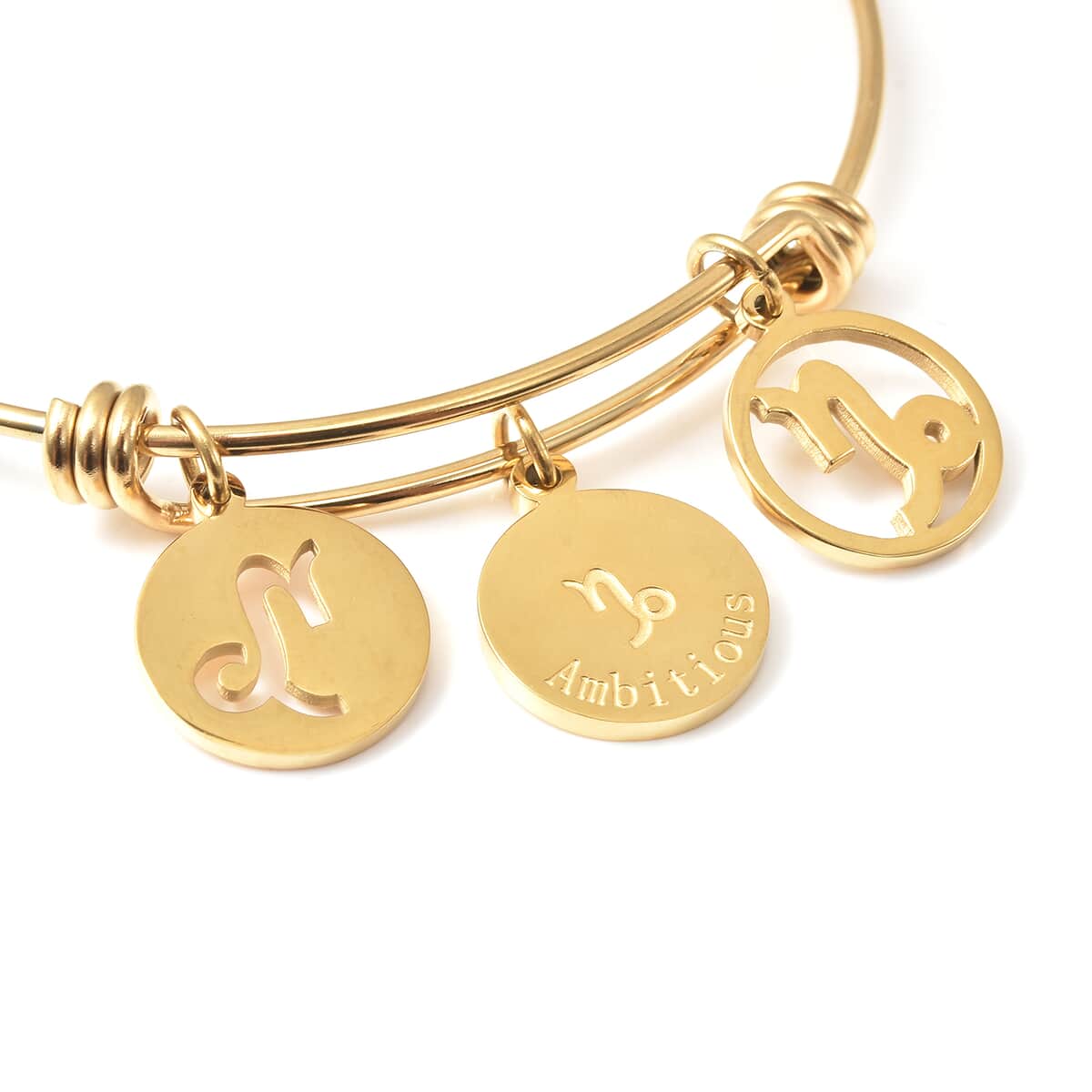 Capricorn Zodiac Bangle Bracelet Gift Set in ION Plated Yellow Gold Stainless Steel (6-9 in) image number 4